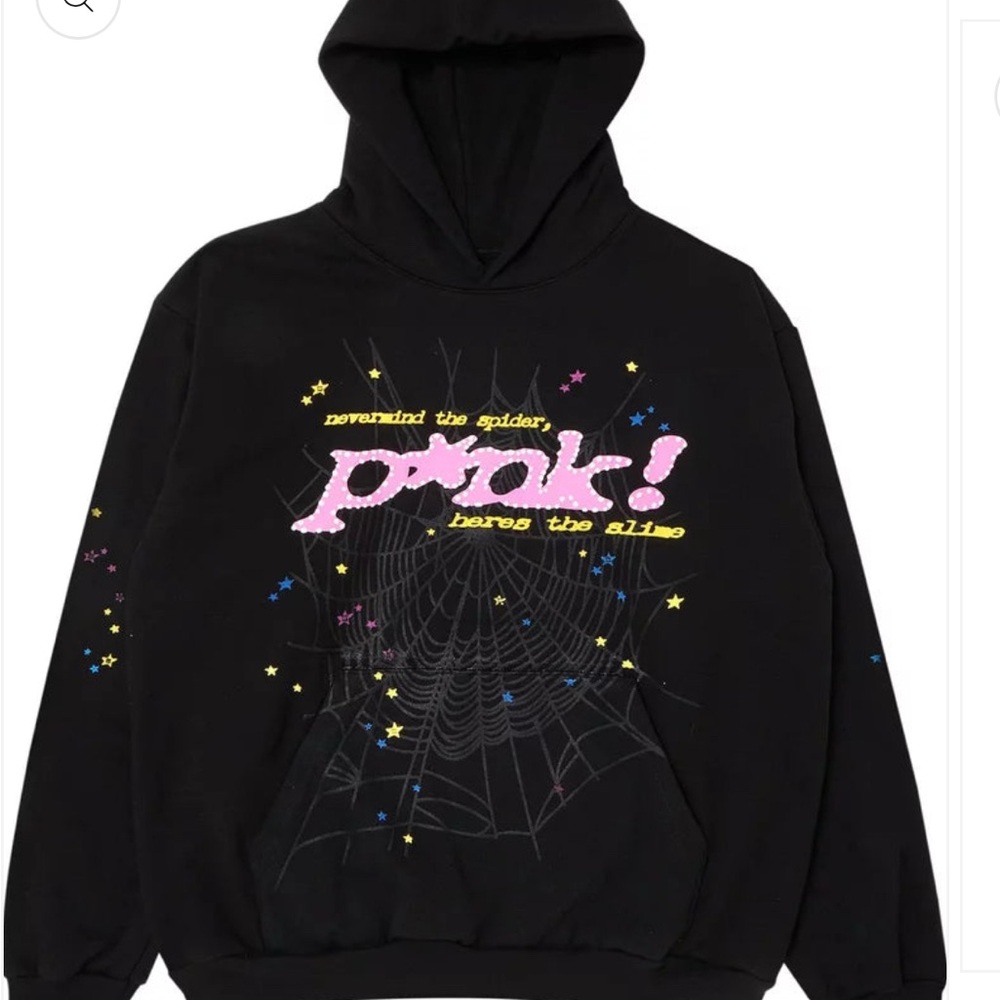 Black Hoodie with Pink and Yellow Graphic
